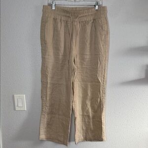 Quince Women's Linen Beige Cropped Drawstring Pants Size Large